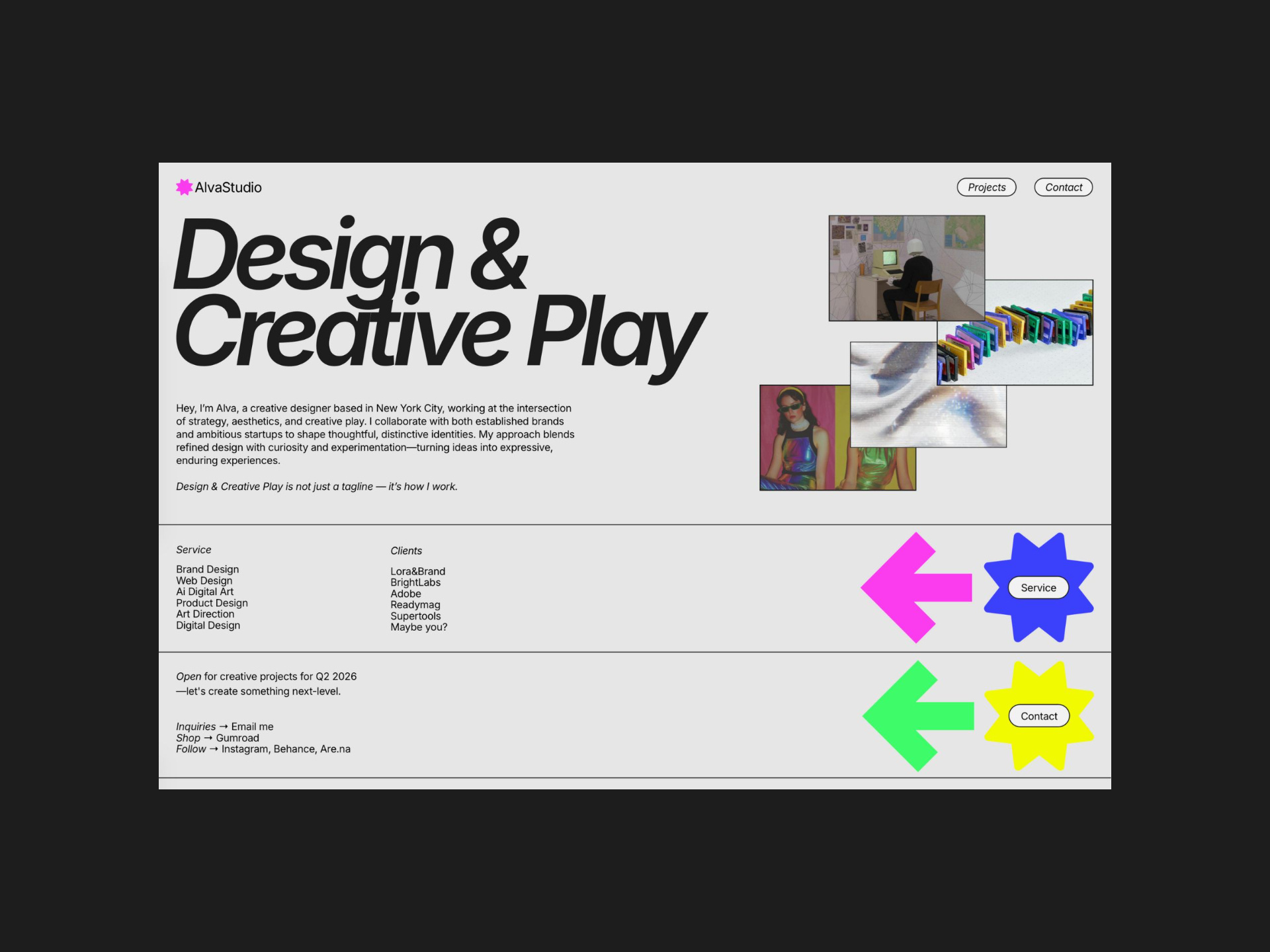 Alva — Modern Animated Readymag Portfolio Template animated branding creative designer graphic design minimal modern one page personal portfolio readymag readymag template template ui ux web webdesign website website template