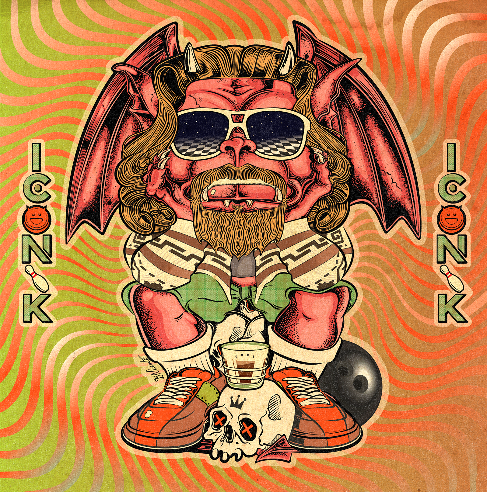 TEEN GARGOYLE #20 – THE BIG LEBOWSKI VIBES big lebowski bowling art cartoon art character design color illustration creature design cult movie art david vicente digital art gargoyle art inking lowbrow art movie tribute pop culture art psychedelic art retro style slacker vibes teenage gargoyle the big lebowski weird art