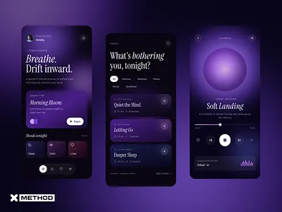 Meditation Mobile App app branding design figma healthcare meditation mindfulness mobile app mood treatment ui ux wellness