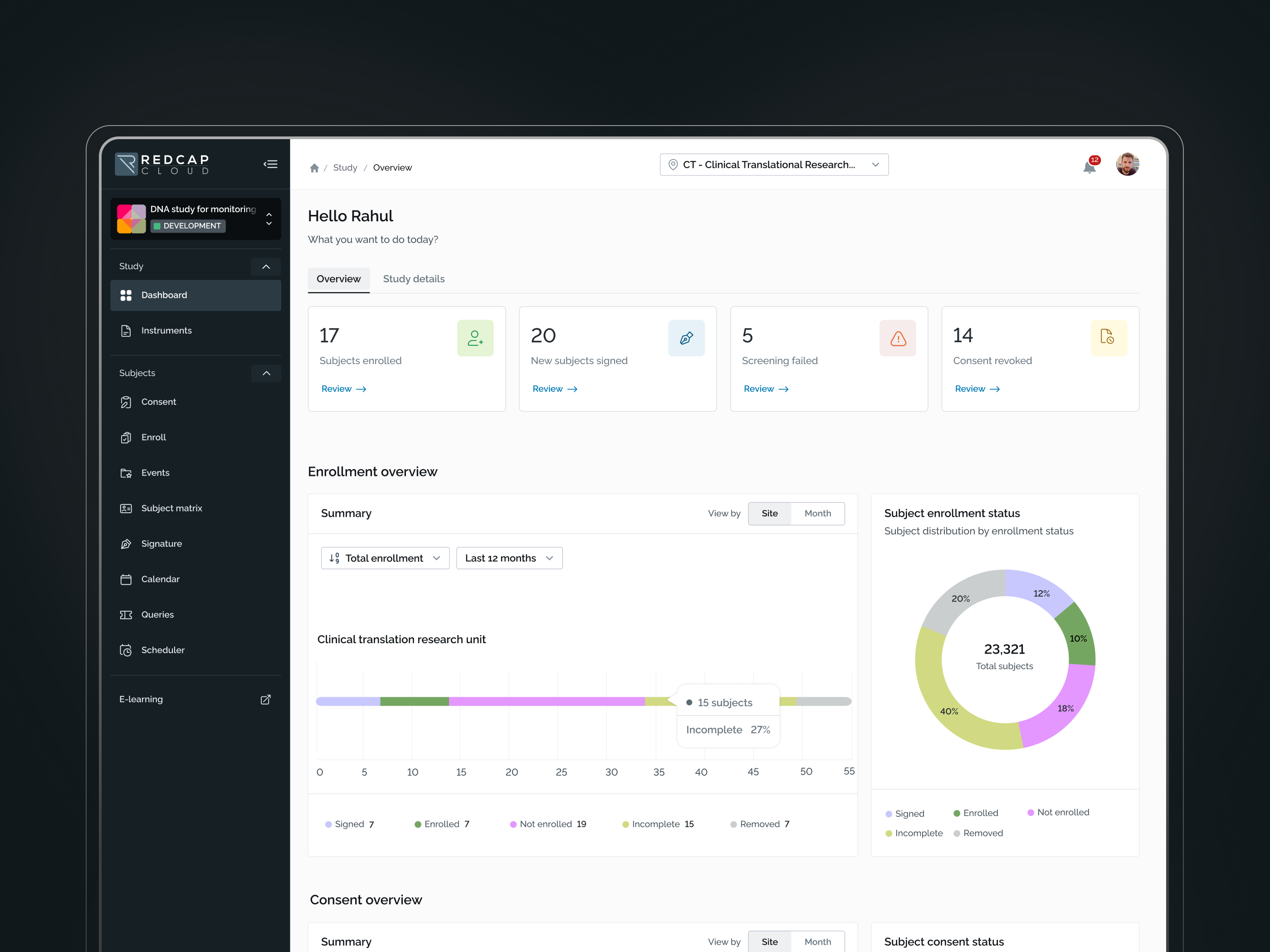Example of Human Clinical Trial Study, Data, and Analytics Platform