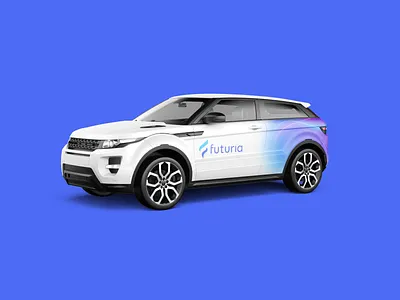 Futuria car vinyl wrap advisor blue branding car f financial gradient logo magenta range rover shiny vinyl wrap