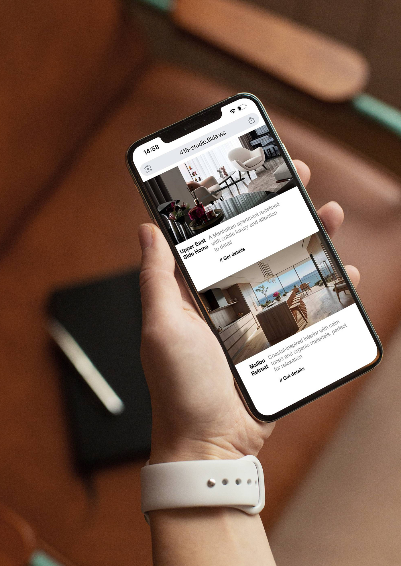 Mobile Portfolio UI for Interior Studio Website animation design interior design interiordesign interiorstudio minimalui mobileui mobilewebdesign portfolio design tilda ui ux webdesign website
