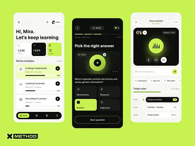 Learning Mobile App branding clear design creative ui dashboard design edtech education figma learning app lms mobile app modern ui quiz student app study tasks test ui ux