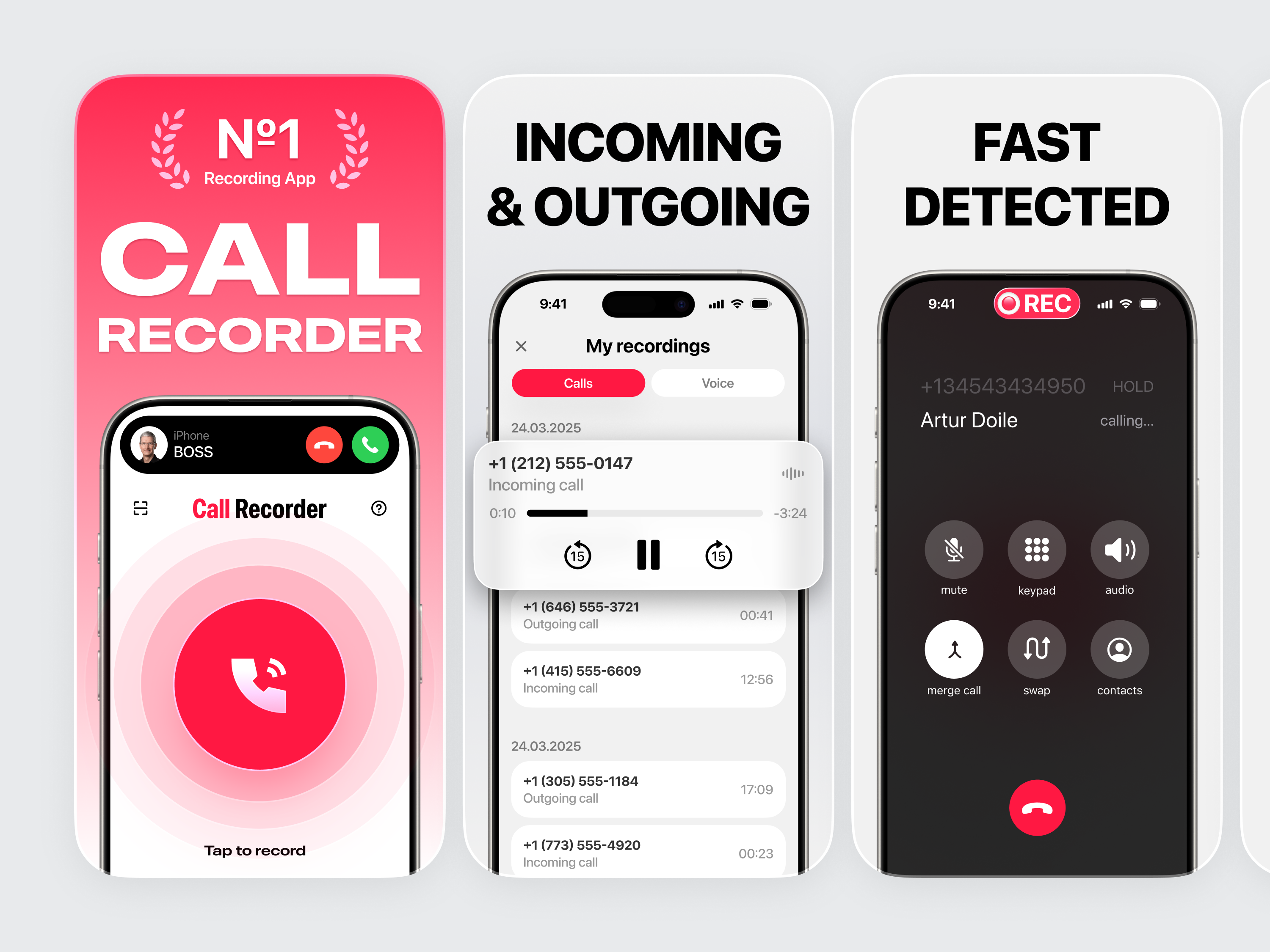 App Store Screenshots · Automatic Call Recorder app aso audio call calls google play incoming ios memo onboarding outgoing phone promo recorder recording screens screenshots store ui voice