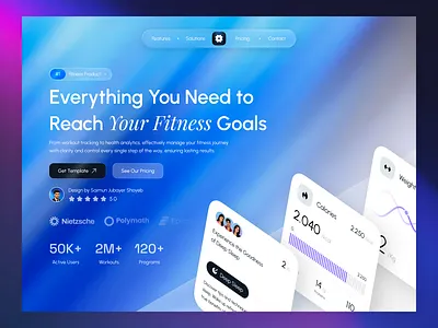 Velora — Fitness SaaS Landing Page clean design figma fitness app fitness dashboard glassmorphism gradient ui health app landing page mobile app ui modern ui product design responsive design saas design startup landing page ui design user interface ux design web design wellness platform workout app