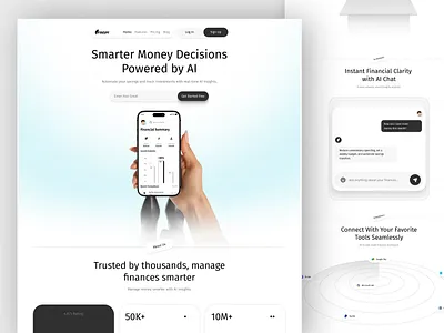AI Financial Tool SaaS Landing Page ai ai design ai platform creative finance finance design finance landing page finance website fintech homepage interface minimal minimal design modern design product service startup web web design website