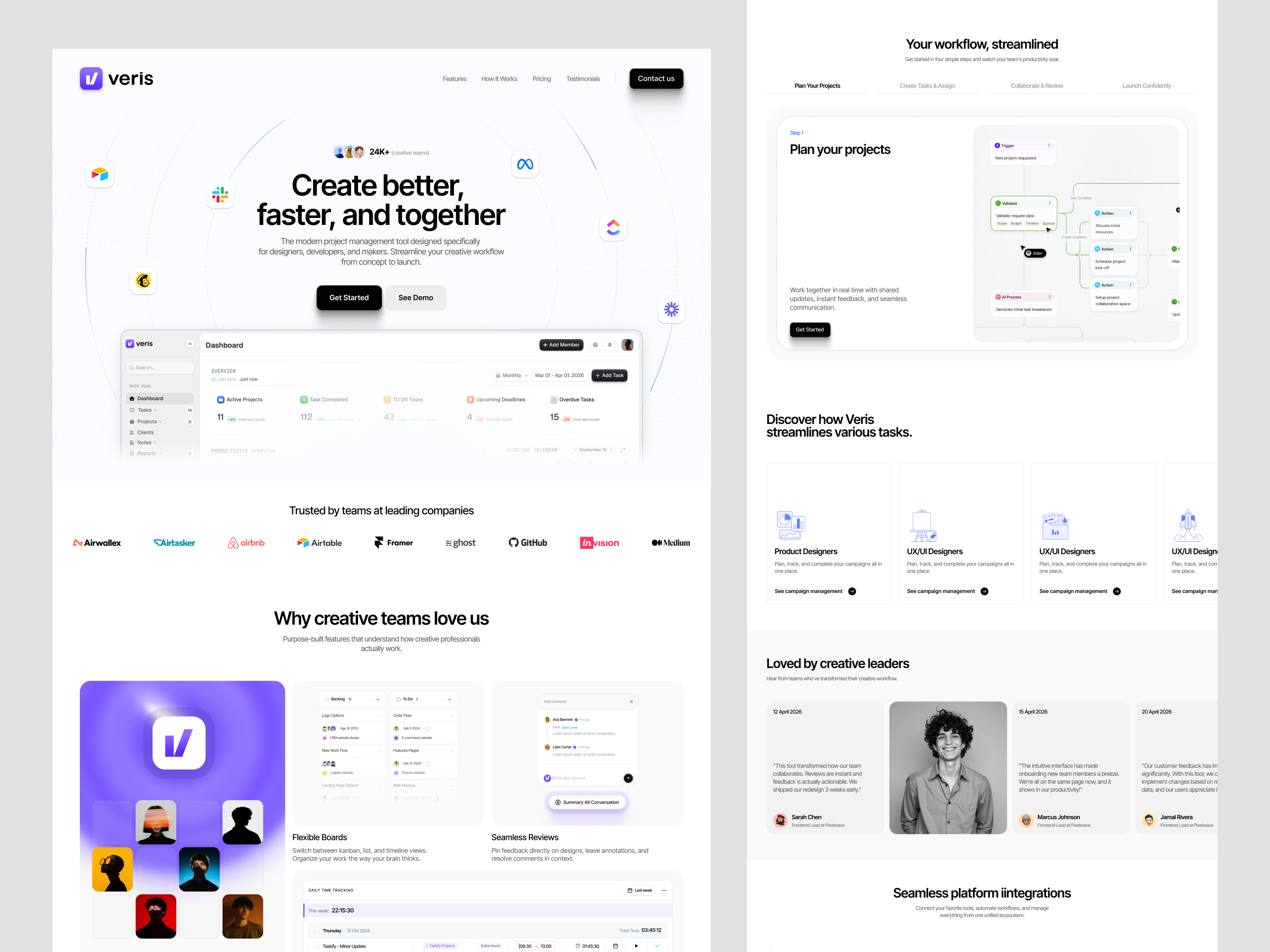 Example of Project management saas landing page