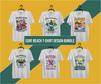 SURF BEACH T-SHIRT DESIGN BUNDLE design summer summer t shirt design surfing t shirt surfing t shirt desigb tshirt typography