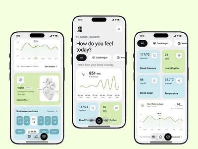 AI Health Monitoring App - Doctor Appointment Booking App Design app design appointment booking ui booking app cardiac monitoring app clean ui digital health app doctor booking app health analytics dashboard health tracking app healthcare app healthtech hrv tracking app medical ui minimalist ui mobile mobile app design mvp design patient monitoring app telemedicine mobile ui ui ux design