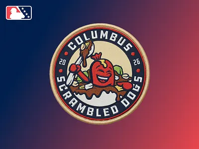 Columbus Scrambled Dogs™ Patch atlanta braves aa baseball branding clingstones colga columbus ga georgia graphic design heyo! logo mascots milb patch