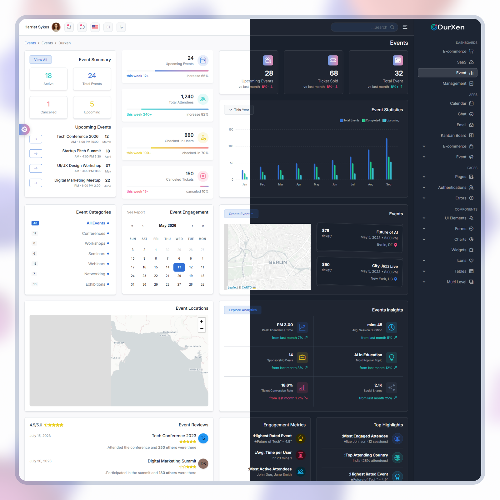 Durxen - The Ultimate LTR & RTL Dashboard Template for 2026 admindashboard adminpanel auth bootstrap5 branding crm darkmode dashboardui design ecommerce illustration premiumui responsive rtl rtldesign sass typography uiux ux webdesign