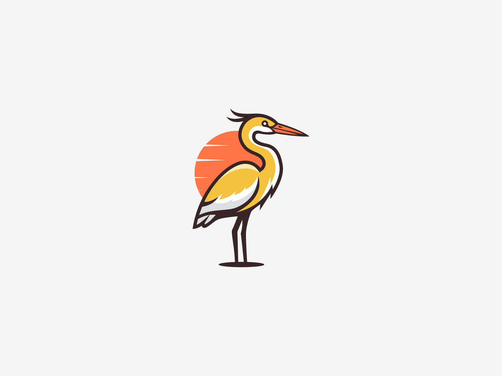 Heron Sunset Logo animal bird bird emblem bird logo bird logo design creative bird mark creative heron flat vector bird geometric bird logo heron heron bird logo heron icon heron logo minimal bird logo modern animal logo orange sun logo sunset heron logo wildlife logo