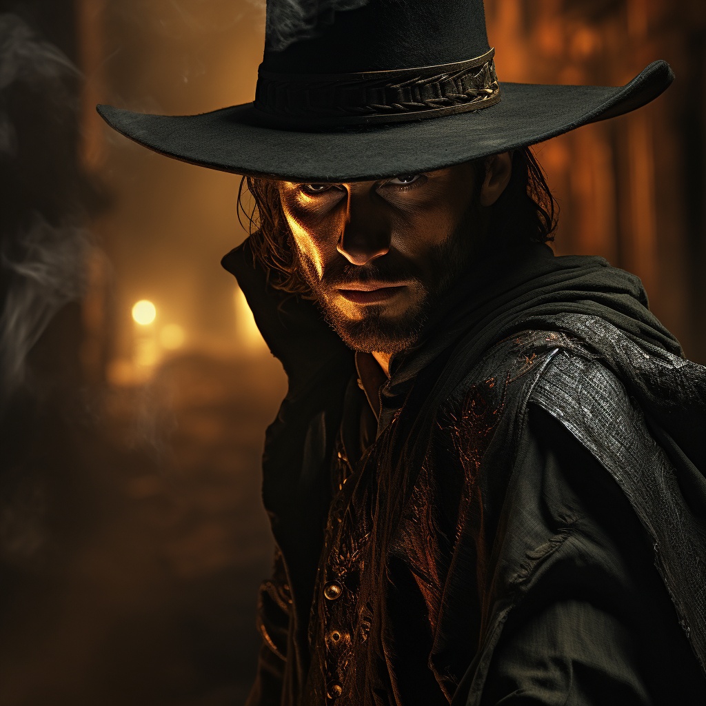 Zorro game story ai game dev illustration midjourney personage story board style