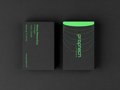 Business cards for Proptech Lithuania branding business card dark design graphic design linear logo minimalistic neon vector