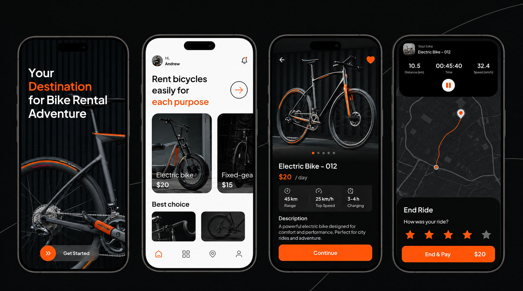Bike Rental Mobile App UI/UX Design app design app ui bike app bike design bike discovery bike rental mobile app dark ui design inspiration dribbble figma fintech mobile app product design ride tracking ui design ui ux ui ux design ux design