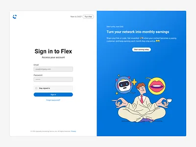 Sign in access b2b desktop flat form log in login page pass password saas screen sign up signup split stay try free ui ux web