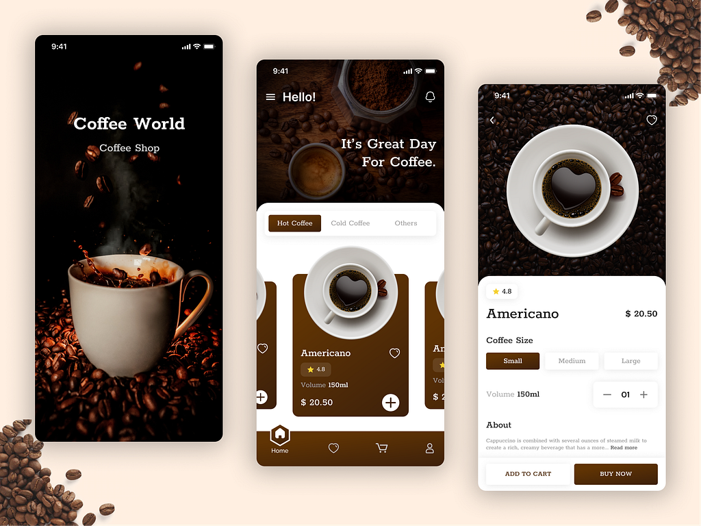 Coffee App UI by Oryx Design Studio on Dribbble