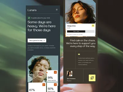 Lunara — Calm Mental Wellness Mobile Landing Page UI clean landing page mental health minimal design mobile modern ui design ux design website design wellness