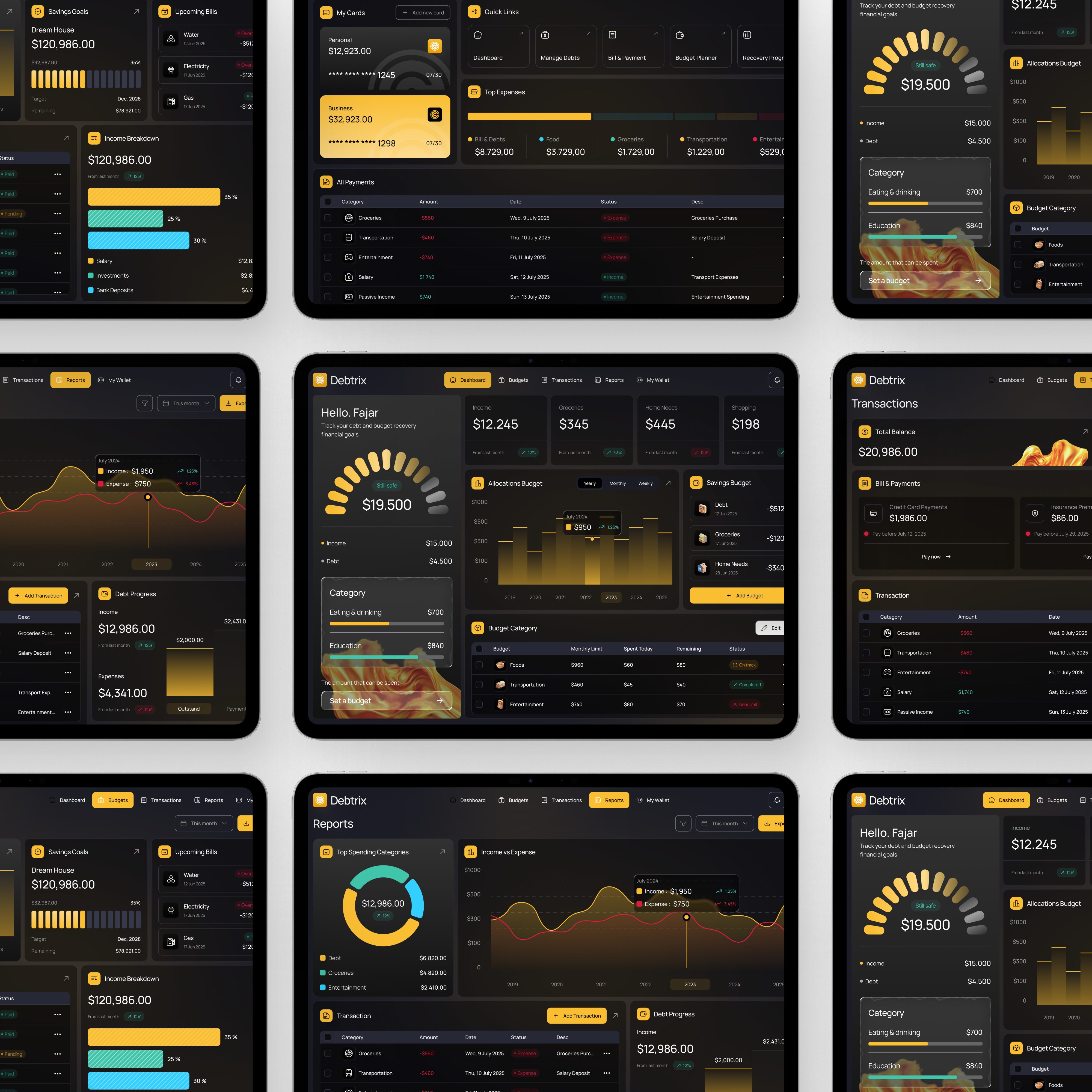 Debtrix — Debt & Budget Recovery Dashboard (Dark UI) app design brand identity branding dashboard design logo product design system design ui ux design visual design web design