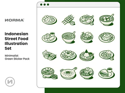 Indonesian Street Food Illustration Set behance dribbble flat design food icons food illustration graphic design icon set illustration indonesian food kuliner indonesia line art minimalist nasi goreng nusantara culinary satay sticker art street food tumpeng ui design