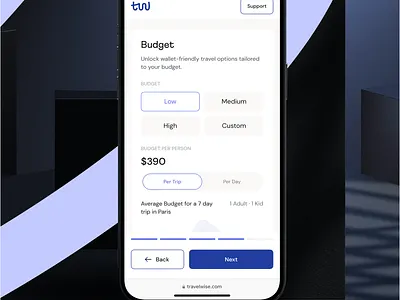 Travelwise - Travel App Budget Screen app brand system branding campaign design case study design graphic design interface logo poster design travel travelwise typography ui ui design ux ux design visual identity
