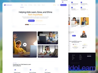Vkiddolearn – Kids Online Education Landing Page Design animation appdesign designsystem edtech education elearning figma kidsapp landing page learningapp mobileapp mobileui startup ui uidesign userexperience userinterface ux uxdesign web design