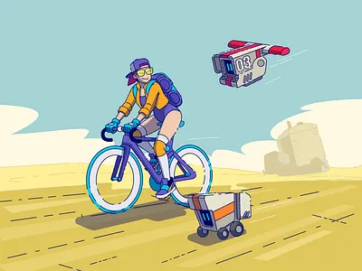 BIKE 2d adobe illustrator cyberpunk desert dron illustration robots vector xhyle