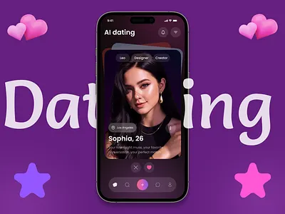 AI Dating App – Mobile UI Design ai ai app ai dating app app designer bumble casual dating app dating app glassmorphism marriage app match finder matrimony app mobile app modern app online dating relationship social media app tinder uiux