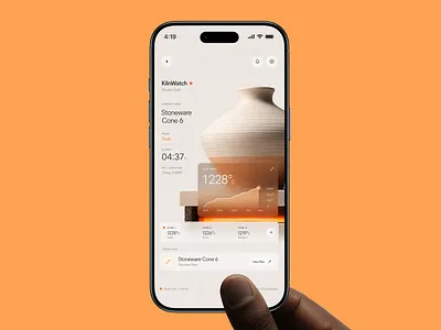 Mobile App: Real-time Kiln Firing Dashboard analytics app design ceramics craft dashboard data visualization glassmorphism graph ios iot minimal mobile app monitoring pottery product design studio typography ui user interface ux