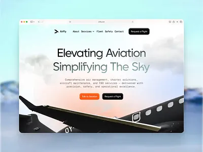 Airfly | Aviation Web Design — Sleeko Studio air station air taxi airline airport aviation aviationwebdesign branding design enterpriseux fbo flight flight booking futuristicdesign sleekostudio ui uiux ux web design webdesign