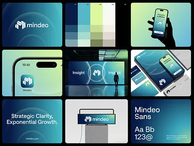 Mindeo — Abstract Geometric M Identity abstract logo art direction b2b identity corporate identity geometric mark graphic design identity design identity system letter m logo modern branding premium branding premium logo saas branding scaleable design strategic clarity strategy led design tech startup logo visual identity system