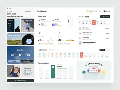 Habit & Wellness Dashboard UI Design dashboard design yow habit habit app habit dashboard habit tracker habit tracker dashboard habits habits app habittracker healthcare product design productivity routine saas saas dashboard tracker web app design webdesign wellness app