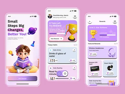 Modern Habit Building Mobile App Design app design clean ui daily habits education app gamification ui habit app habit tracker lifestyle app mobile app mobile app ui mobile interface modern ui onboarding ui productivity app reward system routine tracker self improvement task management user experience wellness app
