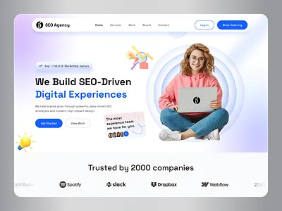 SEO Agency Landing Page UI Design agency website business website corporate website creative agency digital marketing figma design homepage design landing page marketing agency minimal design modern website responsive design seo agency startup website ui design ui inspiration ux design web design web ui website ui