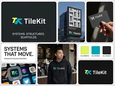 TileKit — Construction Brand Identity System architecture branding brand identity brand presentation brand system construction branding construction logo corporate identity creative direction editorial design geometric logo identity design industrial branding logo archive logo design minimal branding modern branding presentation design tech branding tilekit visual identity