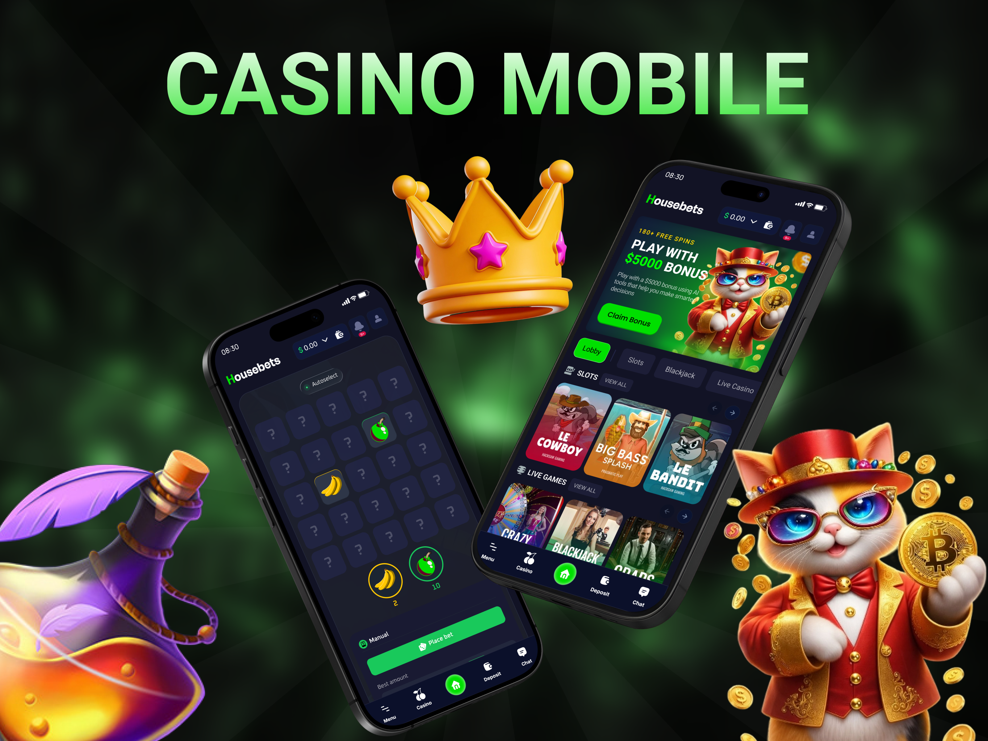 Casino Mobile App UI Design (Housebets) app screen betting platform casino casino app casino dashboard casino homepage casino interface casino lobby casino ui casino website design esports betting gambling app gambling website mines game online casino ui designer ui portfolio web3