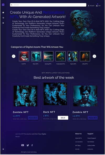 NFT homepage ai app artificial intellegence design digitalart figma landingpage nft webdesign