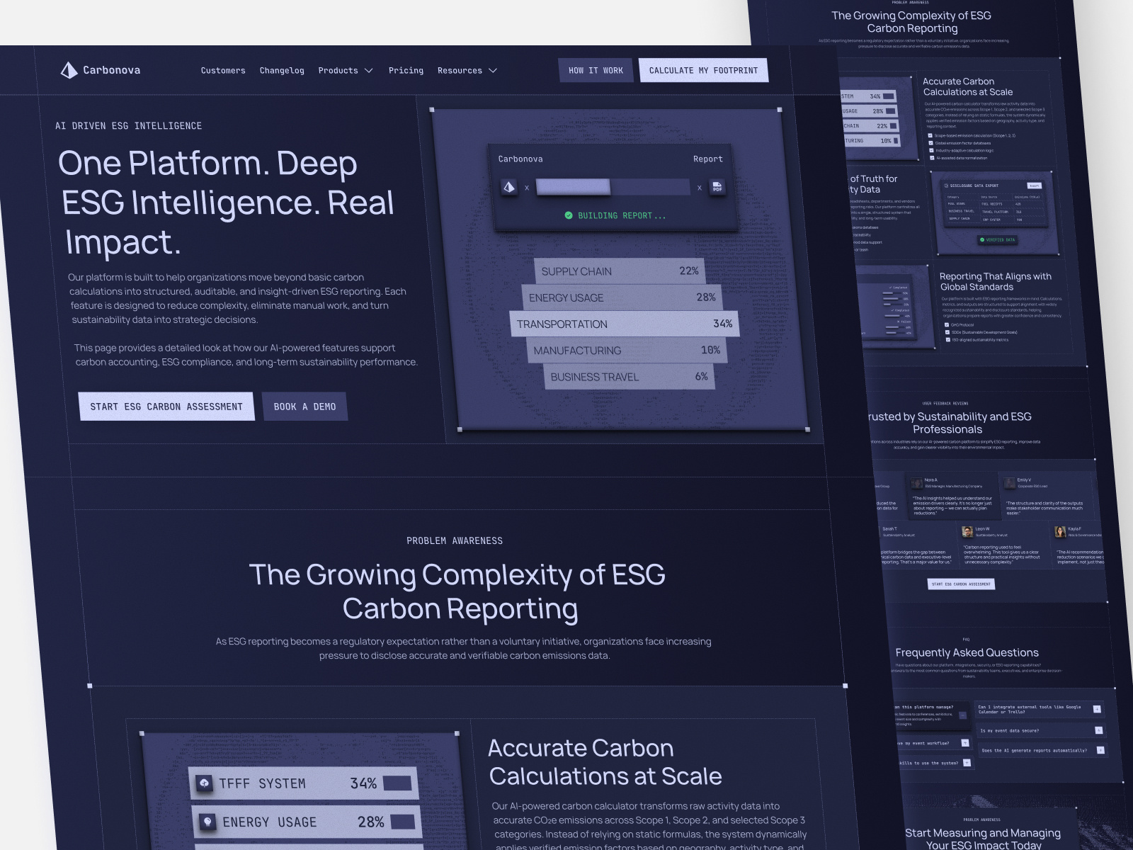 Carbonova - AI for ESG Reporting Website (Detail Product Page) ai dashboard ai reporting tool business website carbon tracking climate tech corporate sustainability design system environmental reporting esg analytics esg platform esg reporting fintech ui green tech landing page responsive design saas website startup website sustainability sustainability website web design