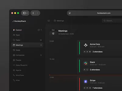 HockeyStack - Calendar bachanek calendar dashbaord graphic design kamil meetings microdose prep product saas schedule studio ui ux
