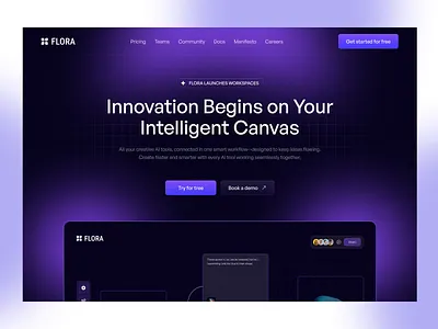 AI Workspace Landing Page Design ai website ai workspace dark ui product saas saas website startup website ui design web workspace landing page