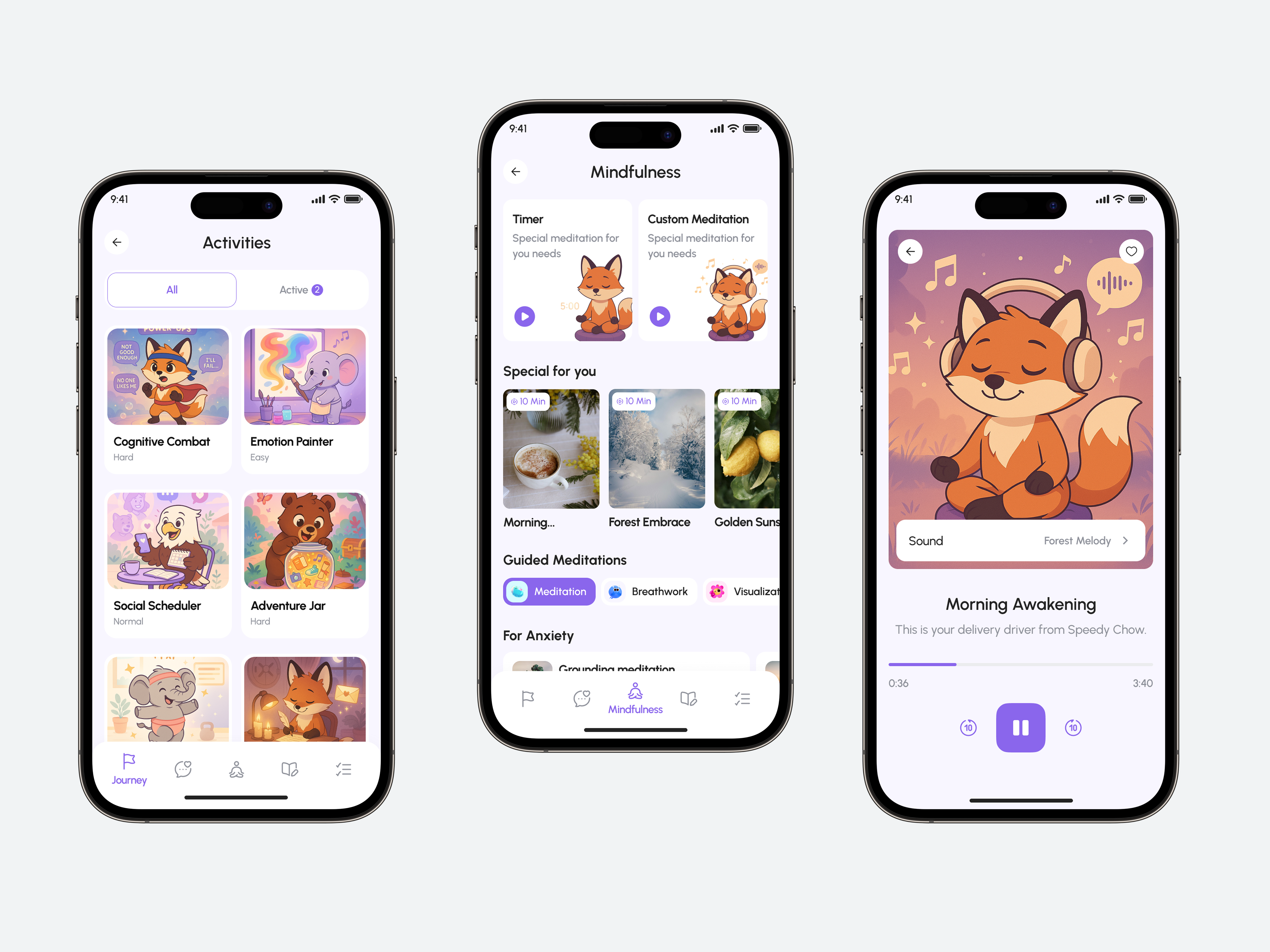 Mental Health App with AI Therapist & CBT Activities ai chat ui ai therapist app anxiety app design cbt app design character app design emotional wellness ui figma mobile ui health app design illustration app ui ios app design meditation app ui mental health app mental health startup mental wellness app mindfulness app mindfulness ux mood journal app mood tracker ui therapy app ux wellbeing app