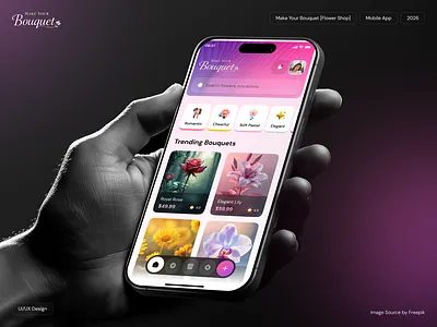 Make Your Bouquet – Flower Shop Mobile App UI/UX app app design creative design design design inspiration ecommerce design flower flower app flower shop graphic design interface design mobile app mobile app design mobile ui product design ui ui design user experience ux uxdesign