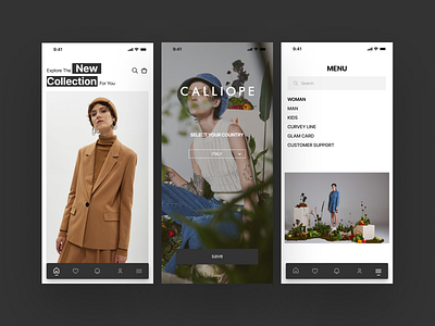 CALLIOPE app checkout design e commerce homepage menu splash ui ui ux interface ux