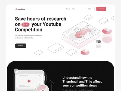 Minimal SaaS Landing Page for YouTube Analytics Platform analytics platform ui branding clean ui design competitor research tool content creator tools conversion focused design dashboard web design design illustration minimalist landing page modern startup branding modern web interface monochrome ui style product landing concept saas landing page soft gradient interface startup website design ui youtube analytics dashboard youtube marketing tool