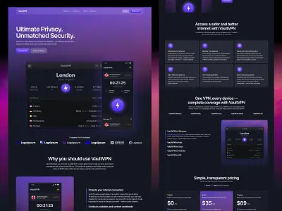 VaultVPN — Premium SaaS VPN Landing Page application vpn landing page design landing page ui saas home page saas landing page vpn vpn app vpn concep vpn landing page vpn service vpn web vpn website website saas platform