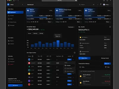 Crypto Dashboard UI — DeFi Portfolio & Staking Web App Design admin dashboard blockchain ui crypto app design crypto dashboard crypto portfolio crypto wallet ui cryptocurrency dashboard dark dashboard dark ui design dashboard ui data dashboard defi dashboard figma dashboard fintech ui portfolio dashboard saas dashboard staking dashboard ui ux design web app design web3 design
