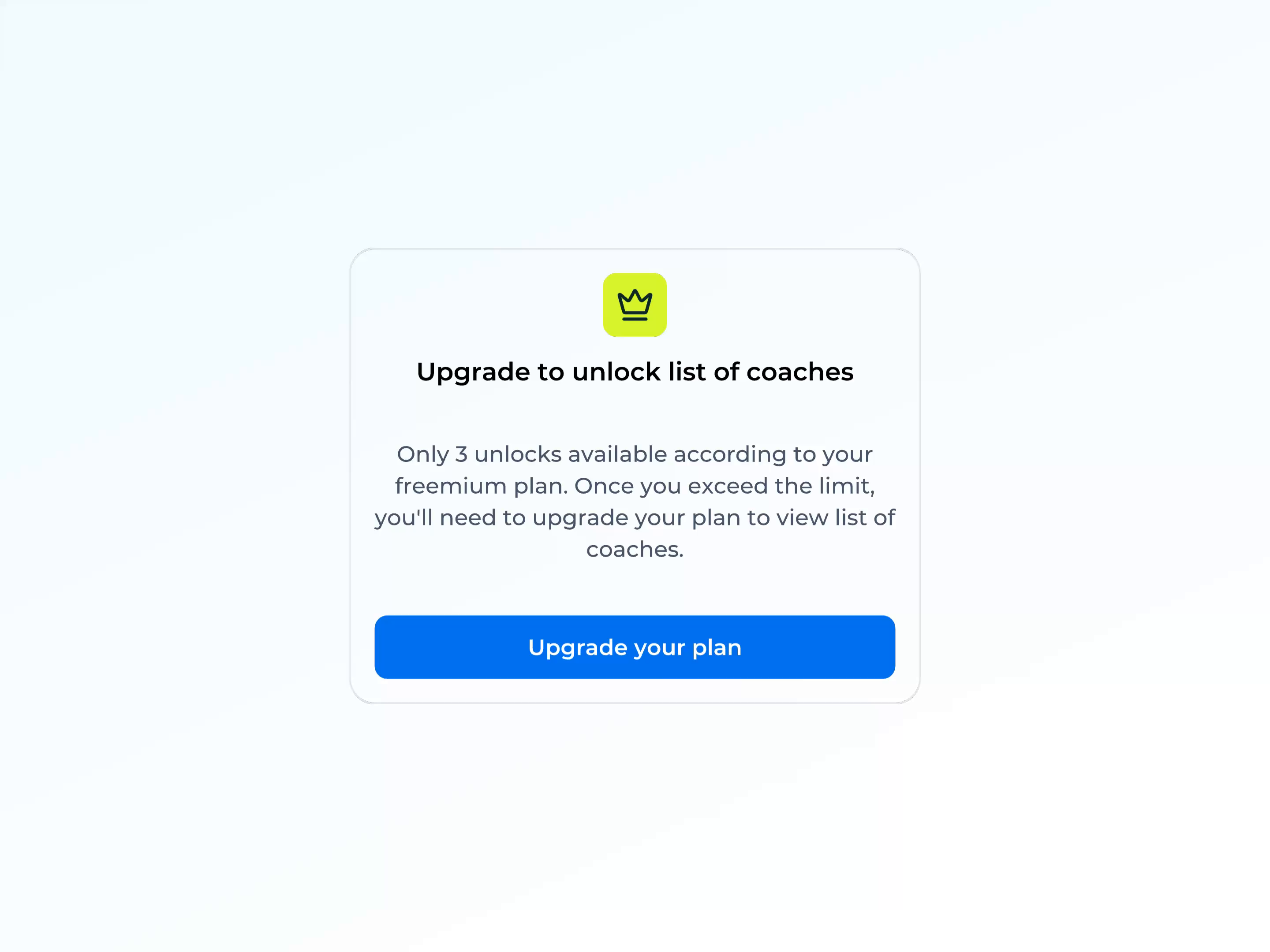 Example of Upgrade your plan