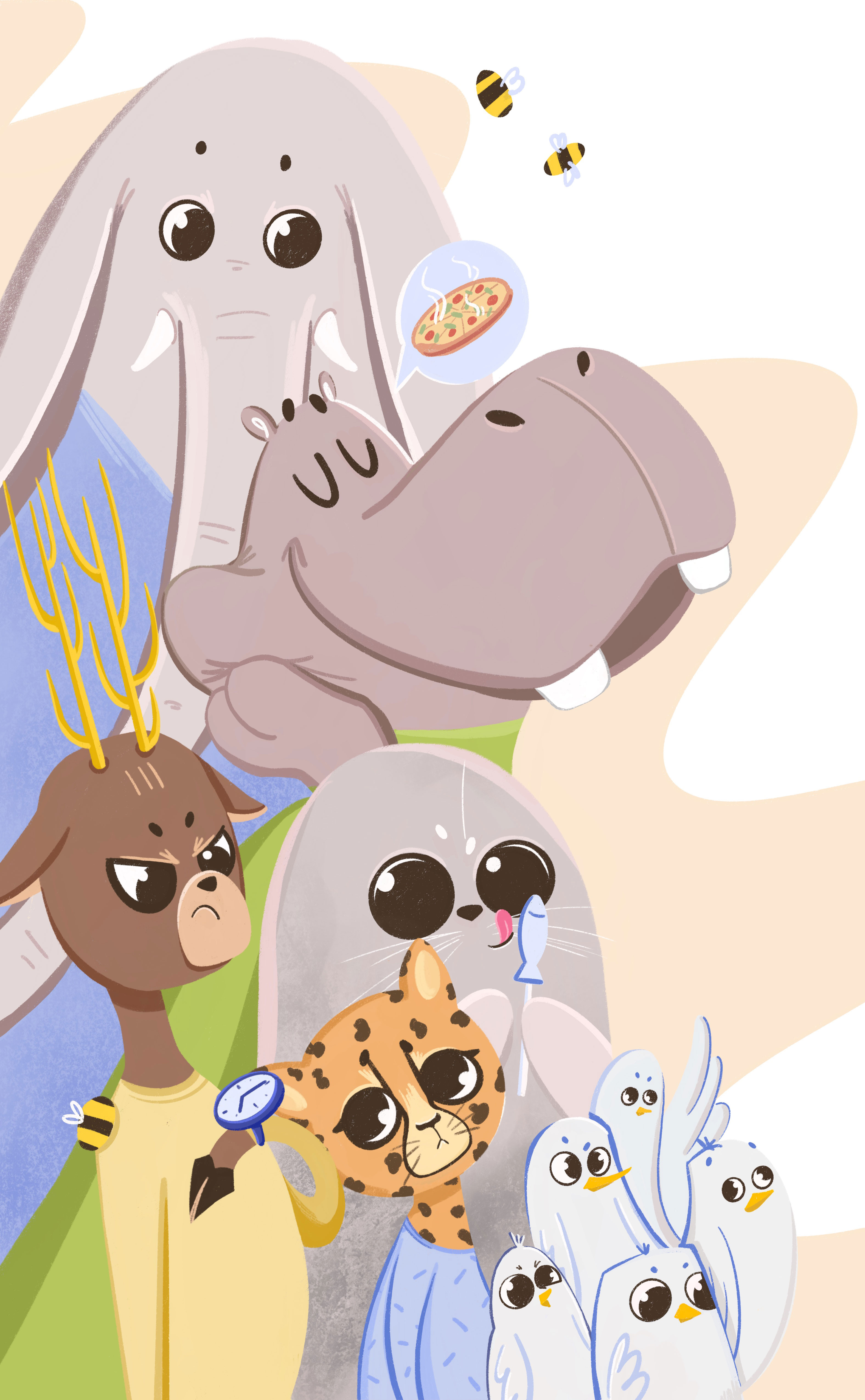 Funny company - stylized cartoon illustration 2d animals atr book cartoon childrens book illustration comedy digital art emotions fun illustration kidlitart kids procteate
