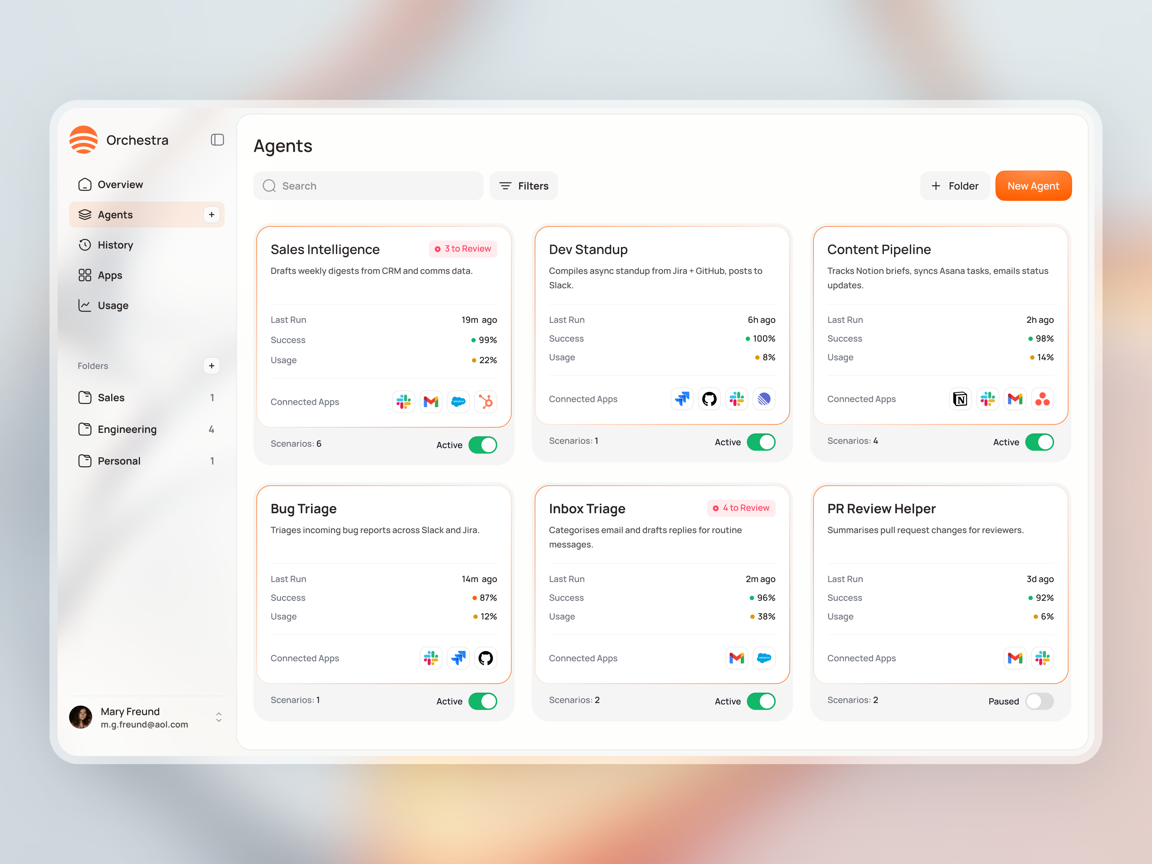 Example of AI Agent Management Dashboard UI
