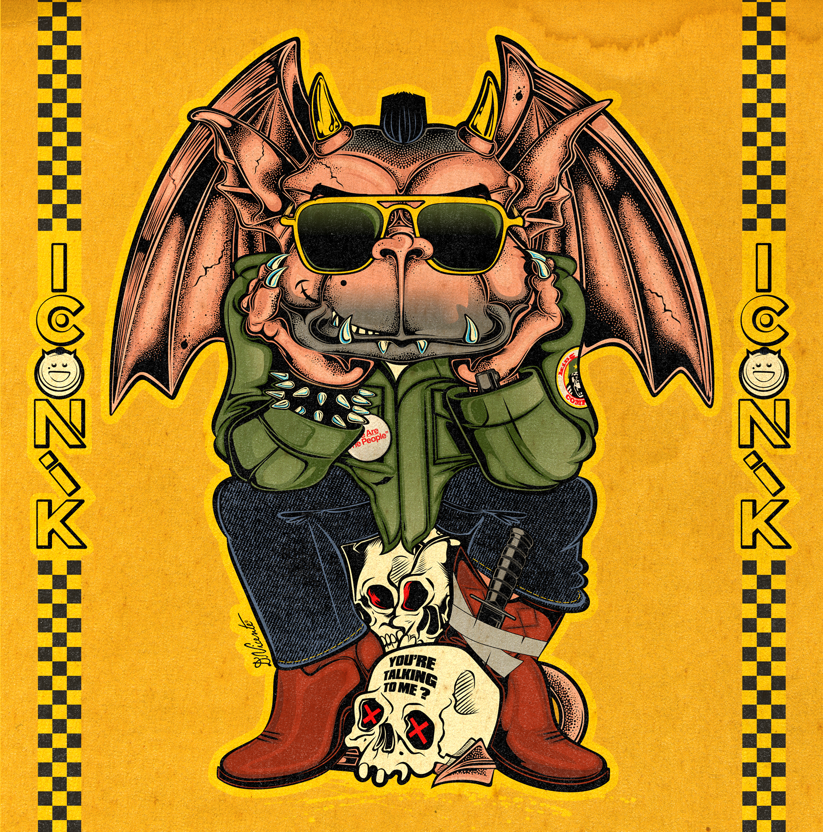 TEEN GARGOYLE #23 – TAXI DRIVER VIBES antihero art character design cinematic vibes creature design cult movie tribute dark illustration david vicente digital illustration gritty art lowbrow art mohawk character movie inspired art pop culture art psychological thriller retro illustration taxi driver vibes teen gargoyle travis bickle vibes urban decay vintage texture